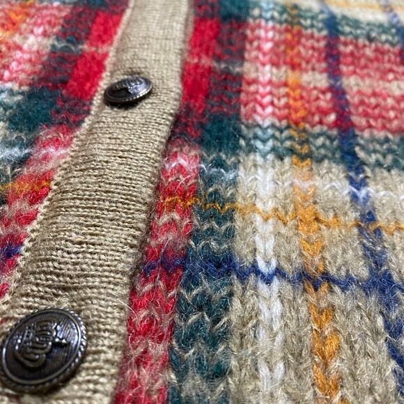 Christmas Plaid Mohair Blend Knit Red Cardigan Women’s Large Capeisle Knitters - Picture 4 of 8